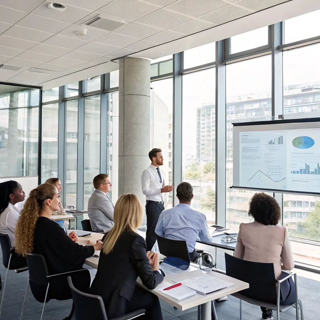 Image of professionals engaged in a business English lesson