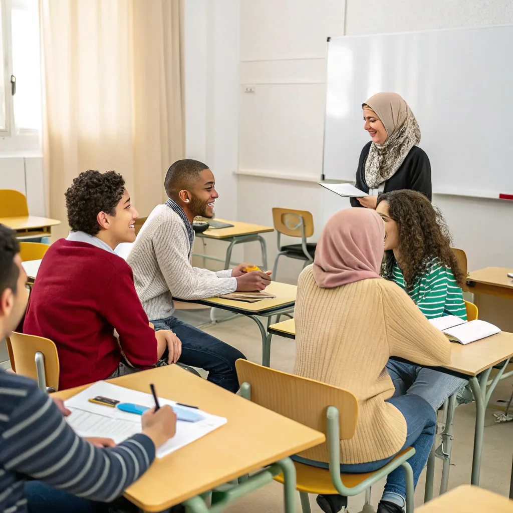 Image of a diverse group of people in a language class